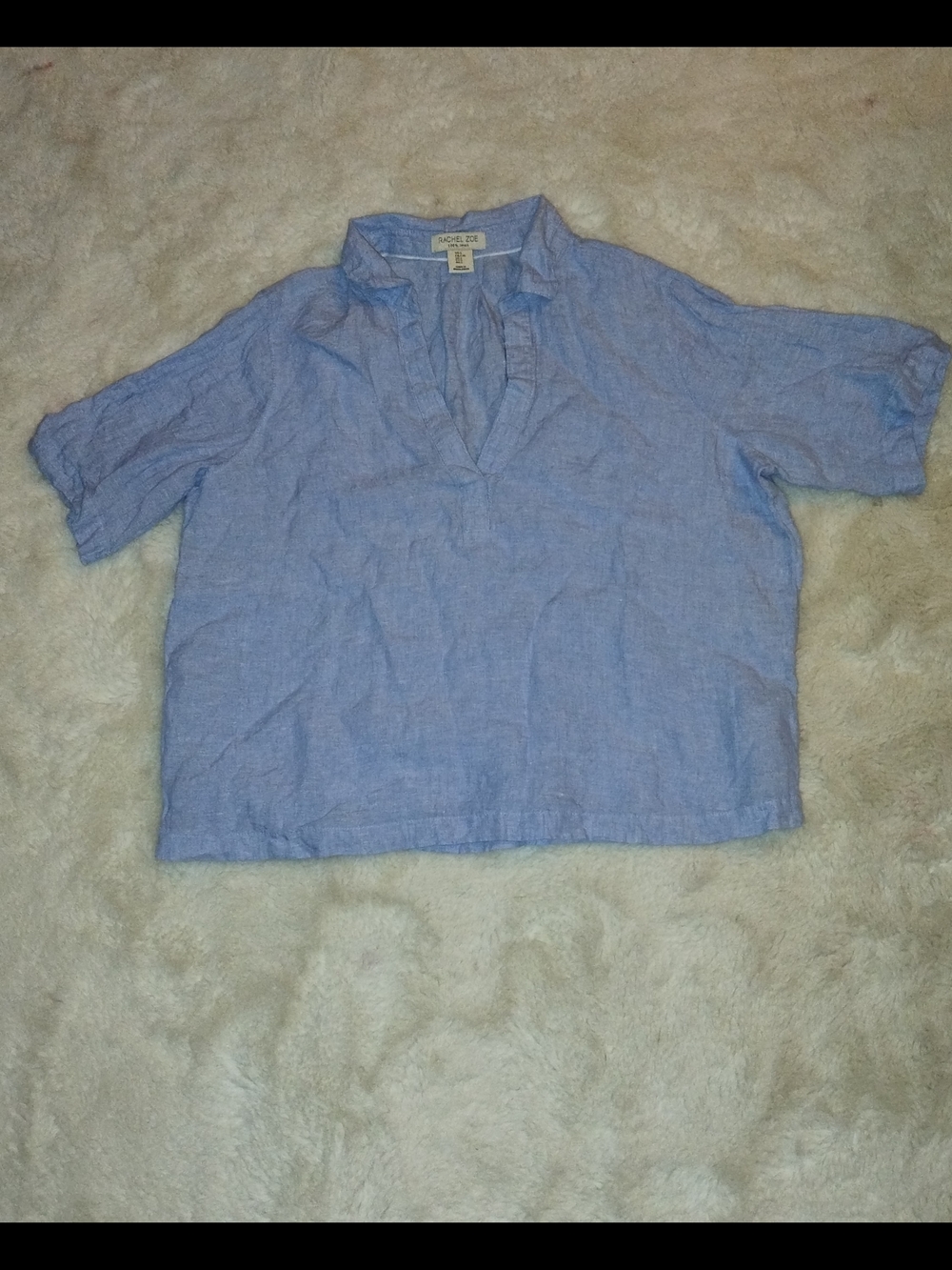 Rachel Zoe Light Blue Linen Blend Short Sleeve Top